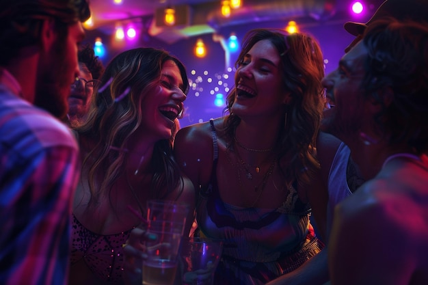 Group of friends laughing at a party