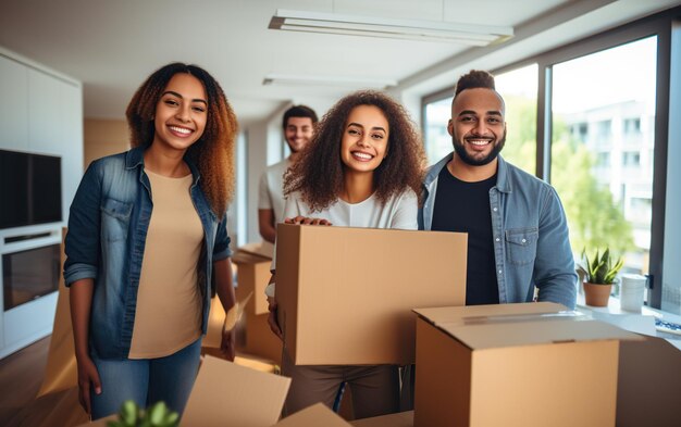 Group of friends moving in together in a new apartment