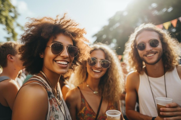 group of friends at a music festival