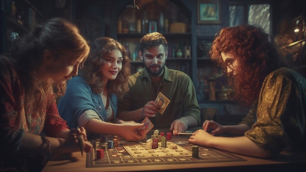 A group of friends playing board games and enjoying