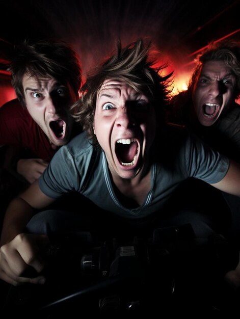 Photo group of friends playing video games at home