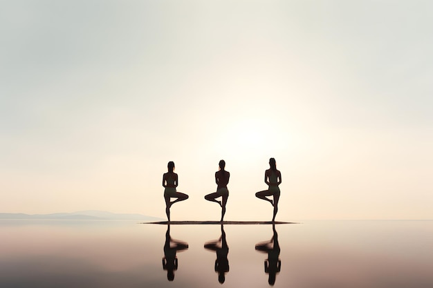 A group of friends practicing yoga together finding balance and tranquility in their friendship