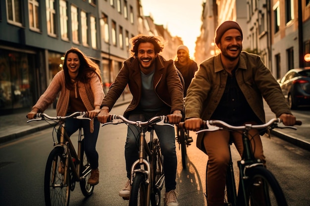 Group of friends rinding a bicycle