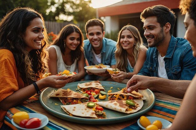 A group of friends sharing a platte