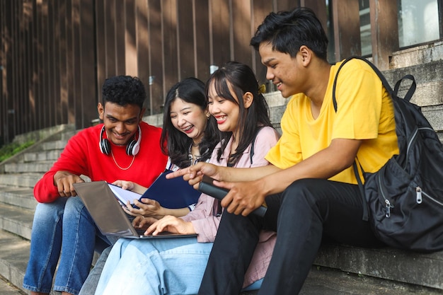 Group of friends studying together at university campus