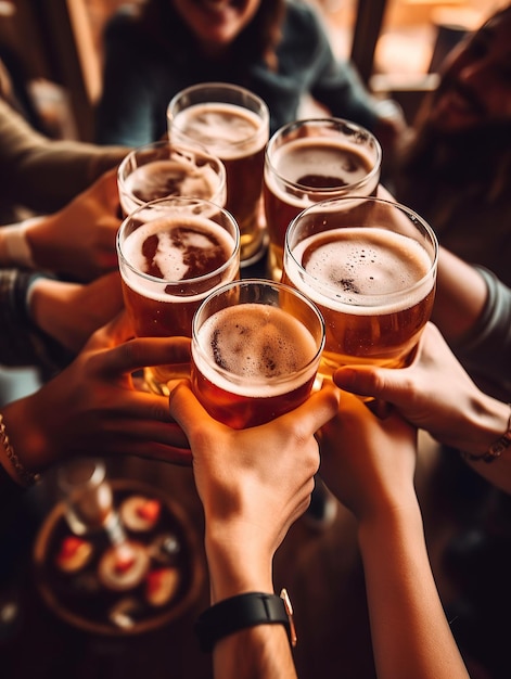 Photo a group of friends toasting with beer glasses