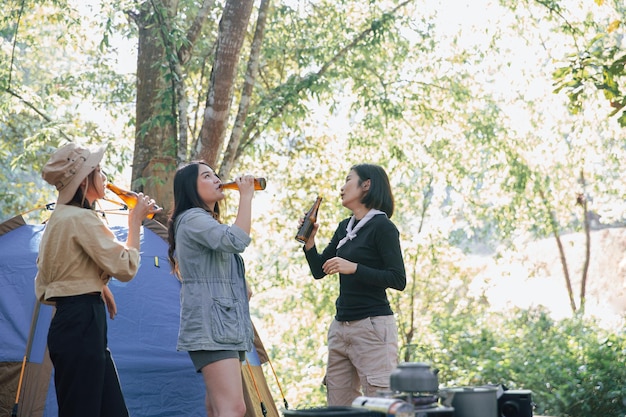 Group friends together at holidays drinking beer