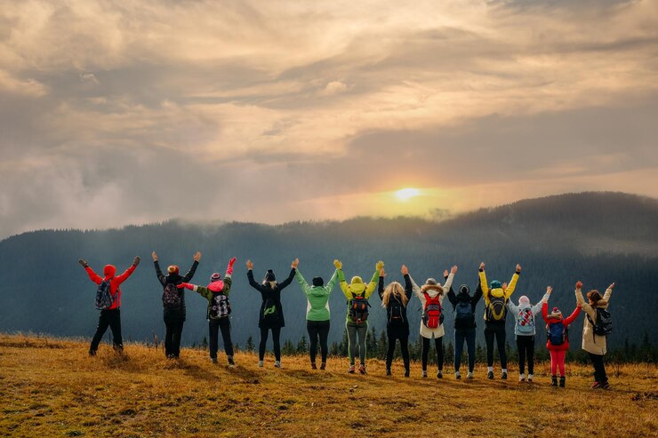 Group of friends travel and enjoy nature