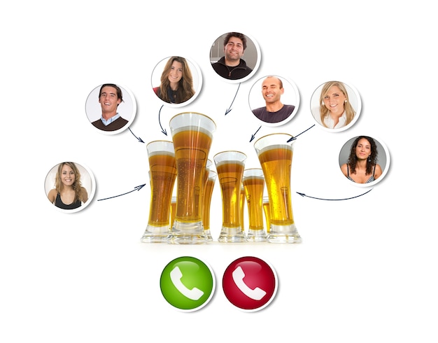 A group of friends in a video call around a group of beers
