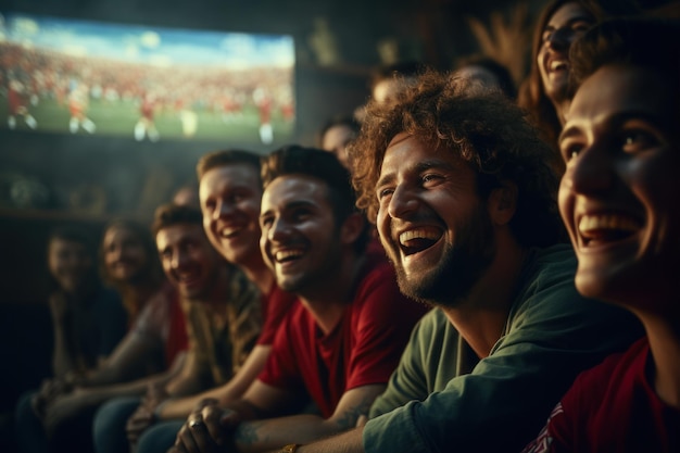 Foto un gruppo di amici che guarda una partita di calcio in tv