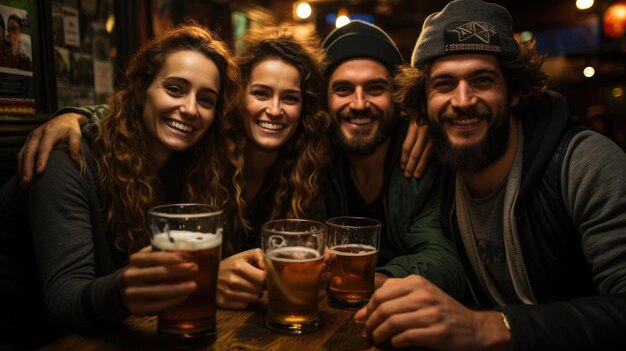 Group of friends with glass of beer in hand