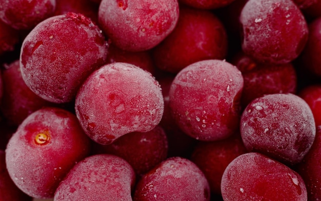 Group of frozen cherries