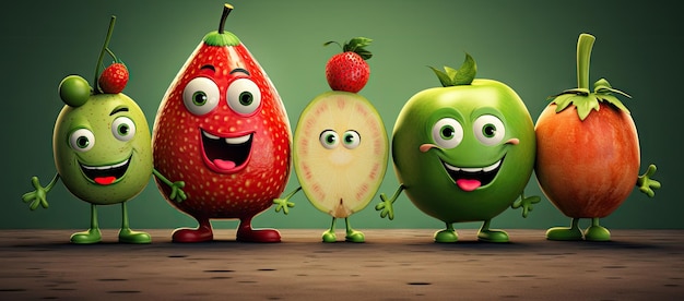 Group of fruit characters standing together