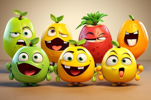 a group of fruit with a face that says " happy birthday "