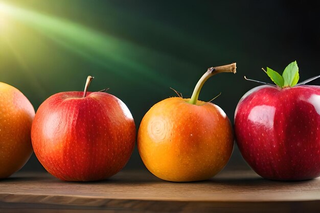 A group of fruit with the light behind them