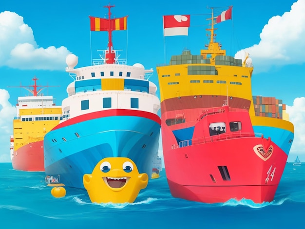 面白い貨物船のグループの漫画