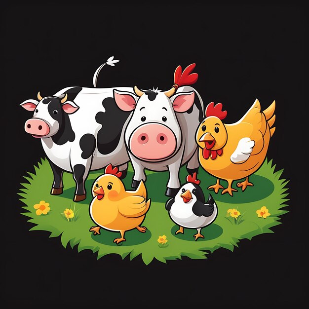 Group of funny farm animals isolated