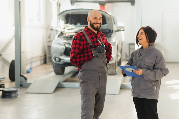 Group of garage workers portrait