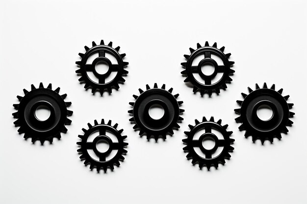 A group of gears that are on a white background