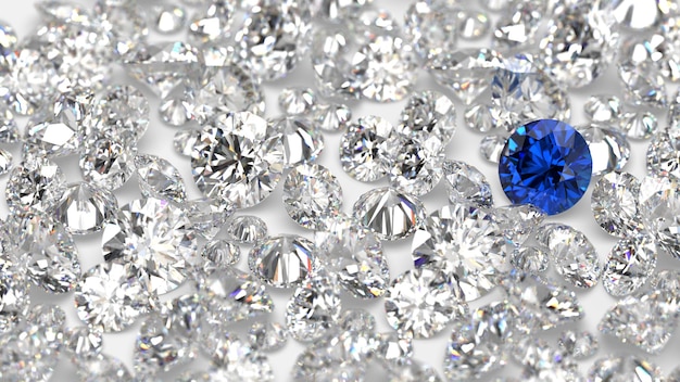 ダイヤモンドとブルーサファイアで3Dレンダリングされた宝石のグループ