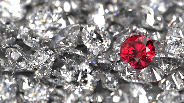 Photo group of gems 3d rendered in diamond and ruby