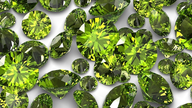 Group of gems 3d rendered in peridot