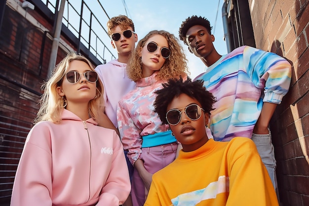 Photo a group of gen z models pose outdoors in sumer