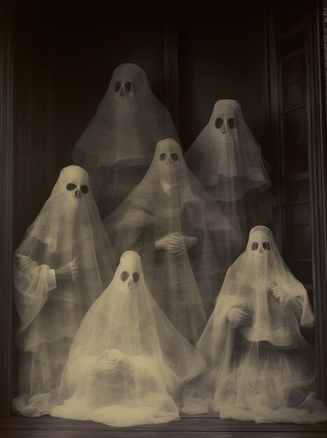 Photo a group of ghost ghosts are standing in a doorway