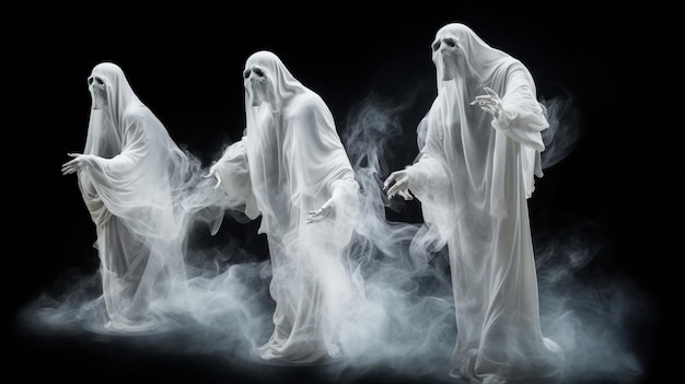 A group of ghost people in white smoke