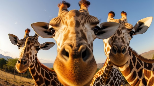 Group of giraffes closeup