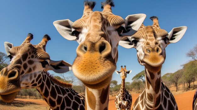 Group of giraffes closeup