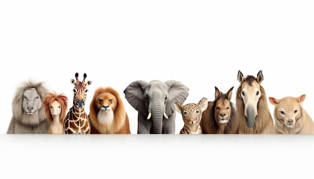 Foto un gruppo di giraffe e giraffe sono in piedi davanti a una parete bianca