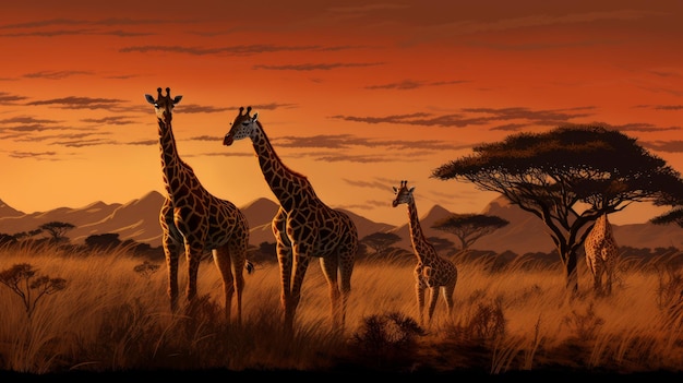 A group of giraffes standing in a field