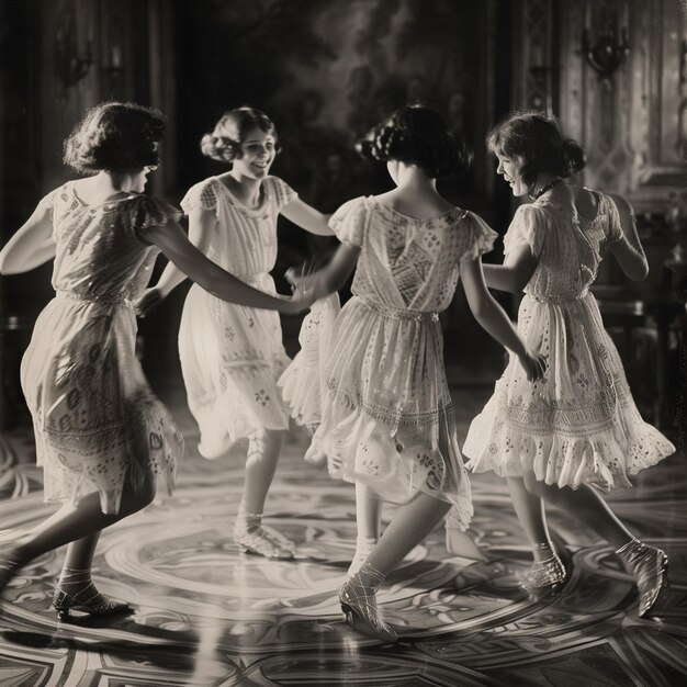 Foto un gruppo di ragazze sta ballando su una pista da ballo