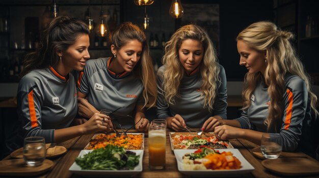 A group of girls having dinner