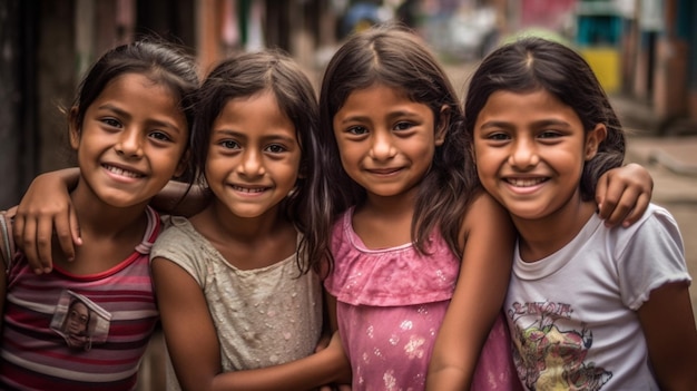 A group of girls smile for the camera.