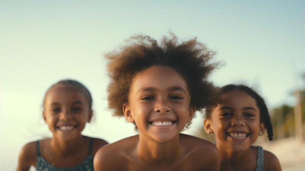 笑顔で写真を撮る女の子のグループ