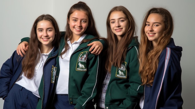 a group of girls wearing jackets with the word " on it "