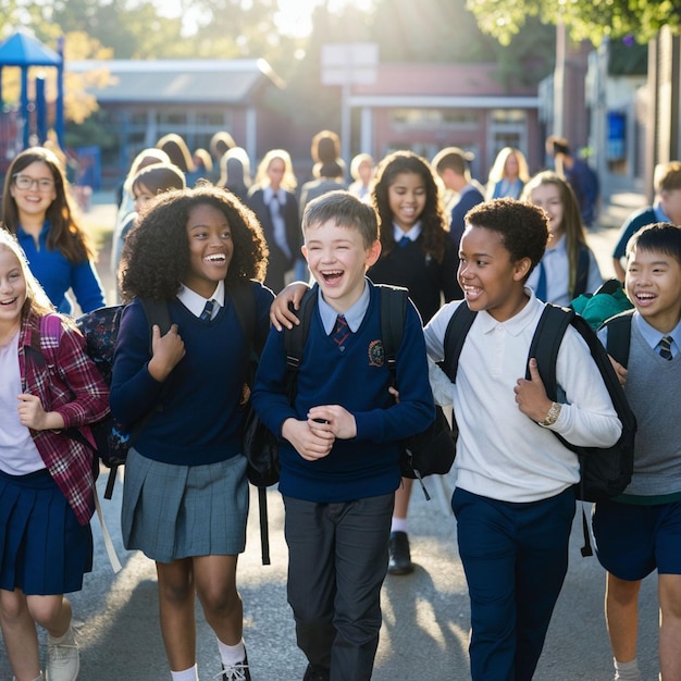 Photo a group of girls with school uniforms and t is going to school