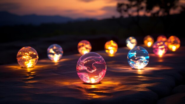 Group of Glass Balls on Top of Rock