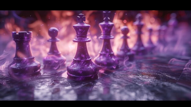 Group of Glass Chess Pieces on Table Generative AI