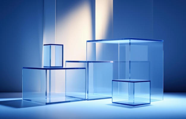 Группа стеклянных кубов на столе