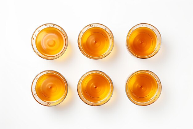 Photo a group of glasses of tea on a white surface