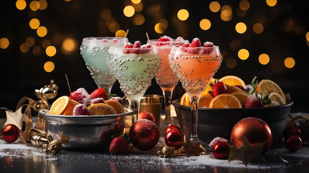 Photo a group of glasses with fruit and berries