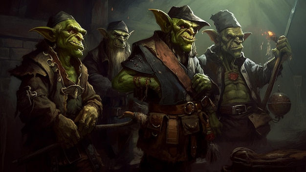 A group of goblins in a dark room