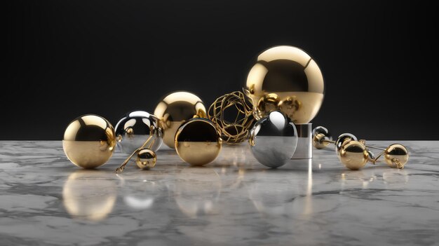 Group of Gold and Silver Balls on Table