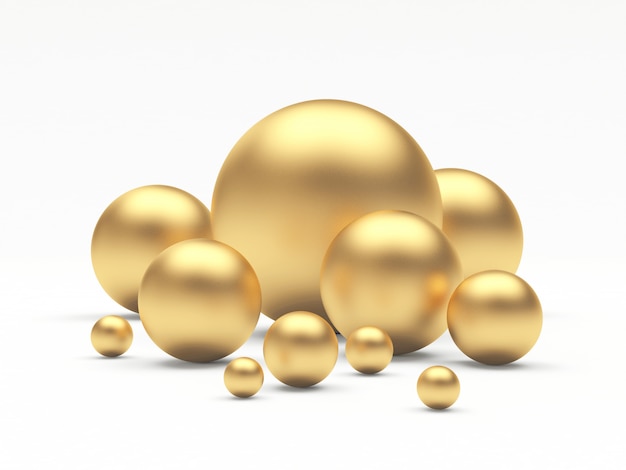 Group of golden spheres of different diameters.