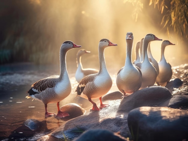 Group of Goose in natural habitat generative AI