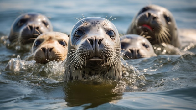 Группа серых тюленей в дикой природе