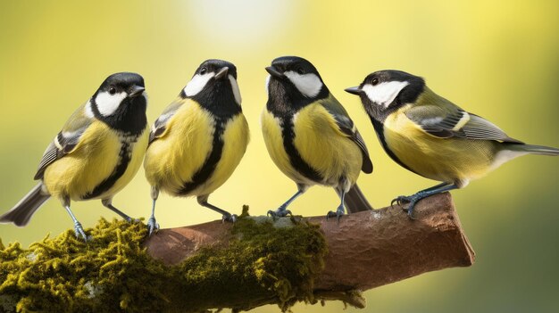 Group of great tit birds closeup